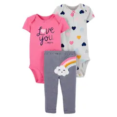 TEDMIMAK - Set 3 Piezas Arcoíris y Corazones Conjunto 100% Algodón