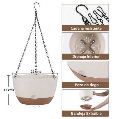 Imagen 2 del producto Kit 4 Macetero Colgante con Bandeja Extraíble y Drenaje L Blanca