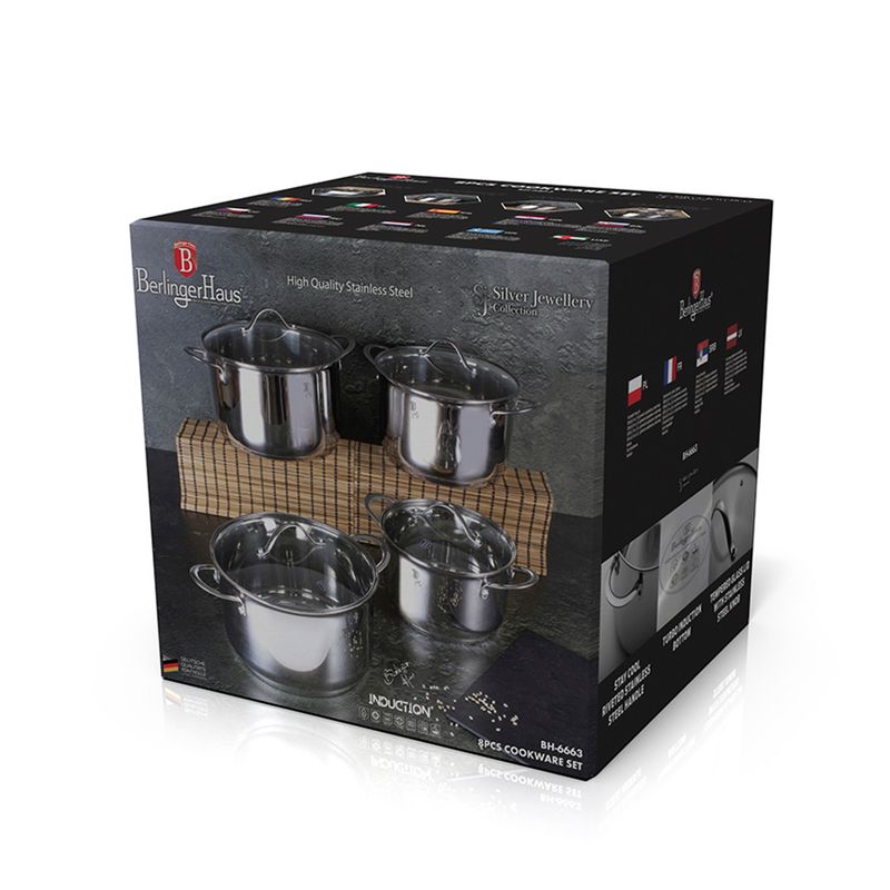 BERLINGER HAUS - BATERIA DE COCINA FULL INDUCCION 8 PCS ACERO INOXIDABLE
