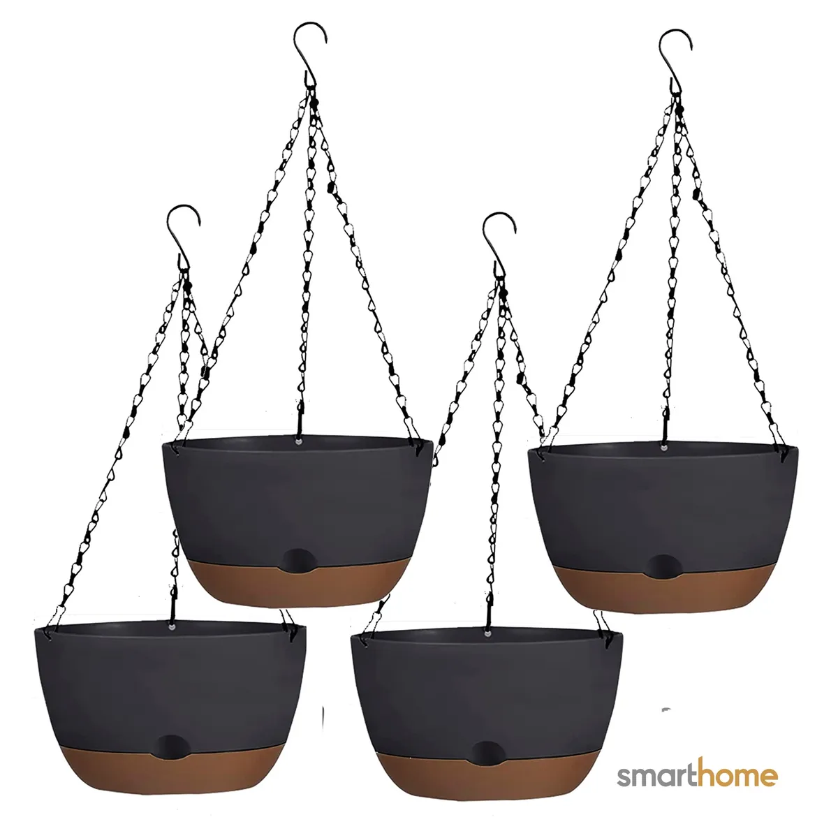GENERICO - Kit 4 Macetero Colgante con Bandeja Extraíble y Drenaje L Negra