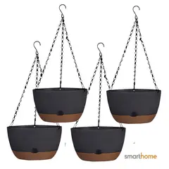 GENERICO - Kit 4 Macetero Colgante con Bandeja Extraíble y Drenaje L Negra