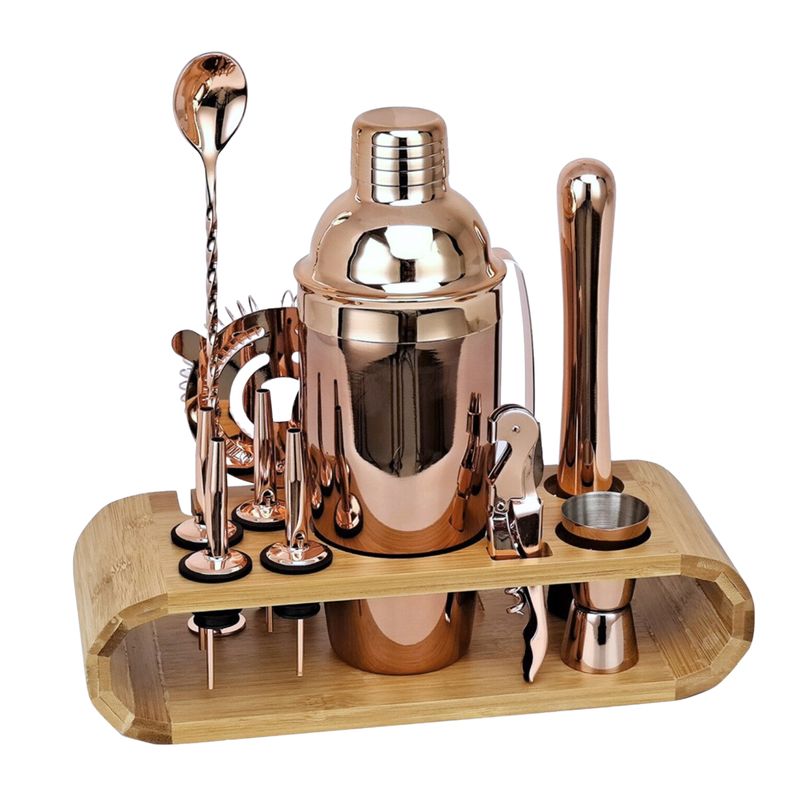 SANTU HOME & DECO - Set de Cocteleria Kit Bartender Jigger 11 Piezas Oro Rosa