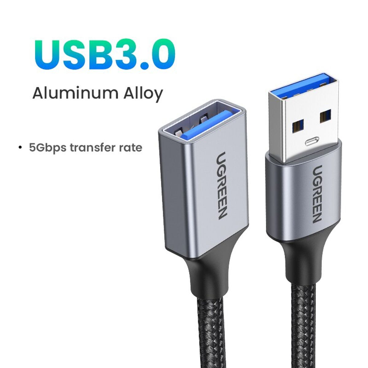 UGREEN - Cable Ugreen Extension Trenzado Usb A Hembra - Usb A Macho 5 Gbps 2m