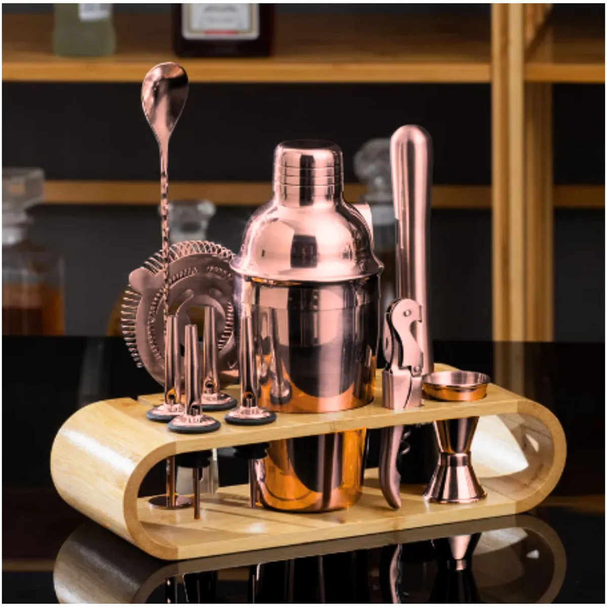 SANTU HOME & DECO - Set de Cocteleria Kit Bartender Jigger 11 Piezas Oro Rosa Coctelera