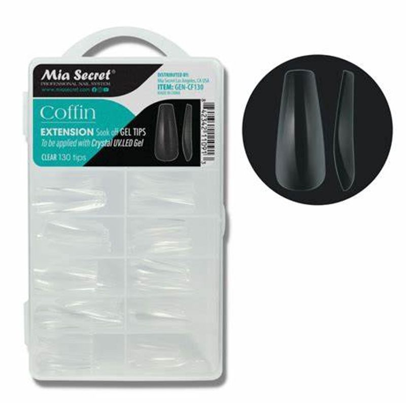 MIA SECRET - TIPS PARA UÑAS GEL COFFIN CLEAR 130 UNID.