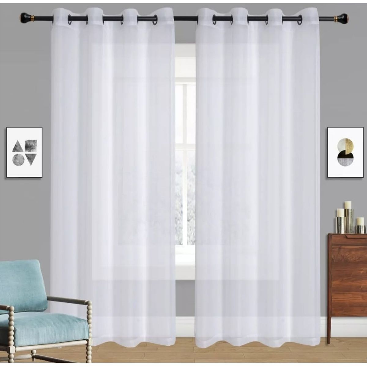 GENERICO - Set de Cortinas Visillo tipo Velo Color Blanco