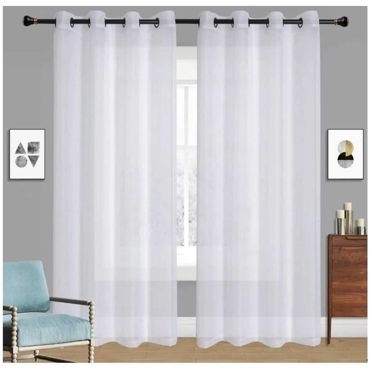 GENERICO - Set de Cortinas Visillo tipo Velo Color Blanco