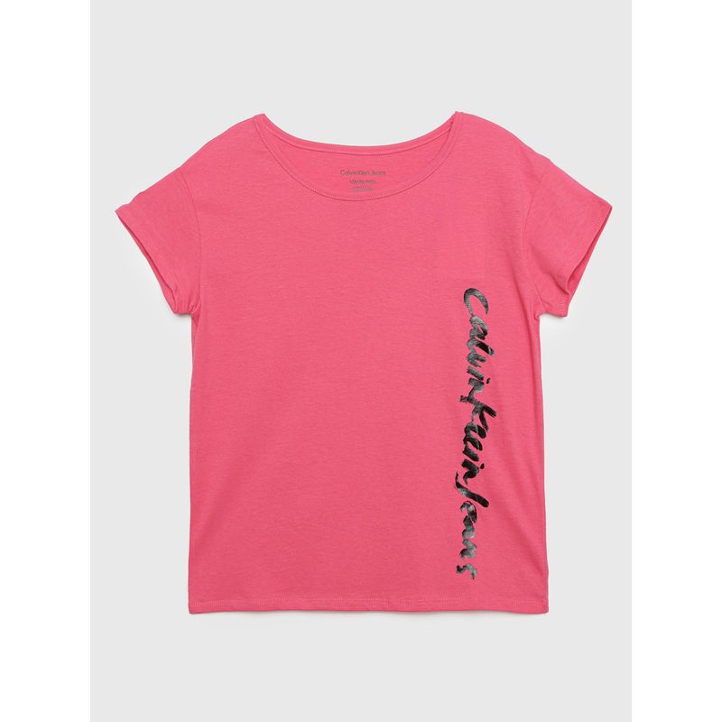 CALVIN KLEIN - Polera Script Logo Rosa Calvin Klein