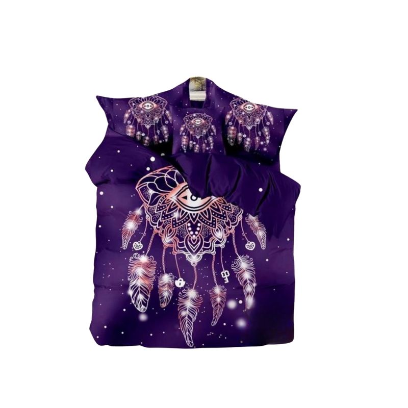 GENERICO - Cubrecama Tela Quilt De Verano 2 Plazas Morado Mandala Atrapasueños
