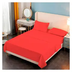 GENERICO - Juego De Sabana Premium Algodon 188 Hilos 1.5 Plazas Roja