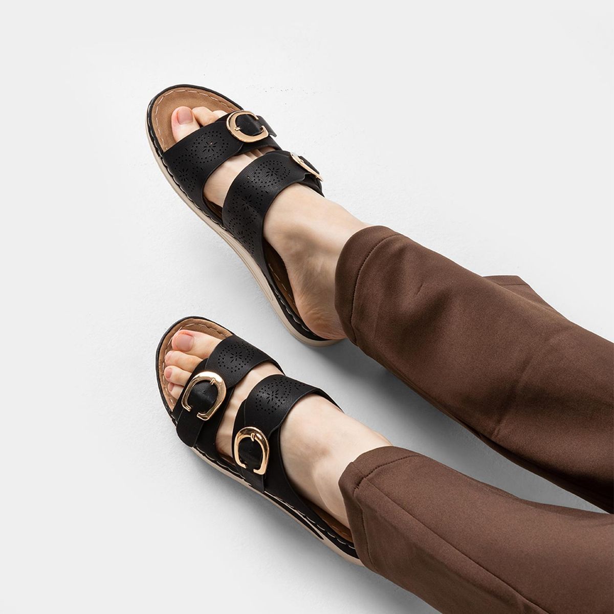 WEIDE - Sandalia Plana Casual Mujer Negra Weide JN31