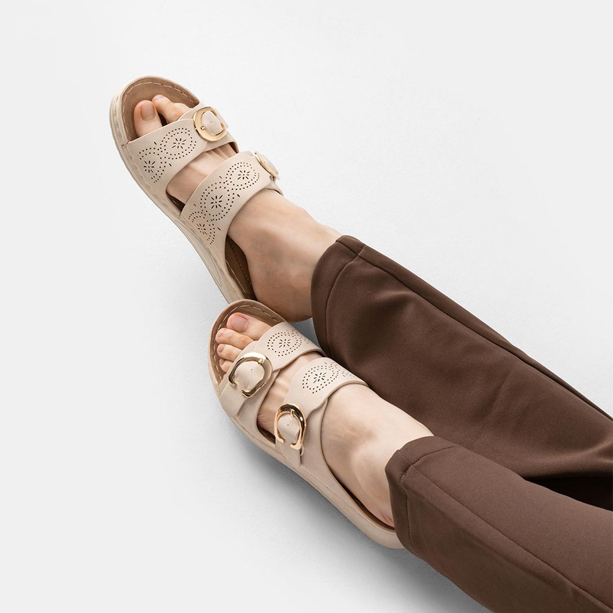 WEIDE - Sandalia Plana Casual Mujer Beige Weide JN31