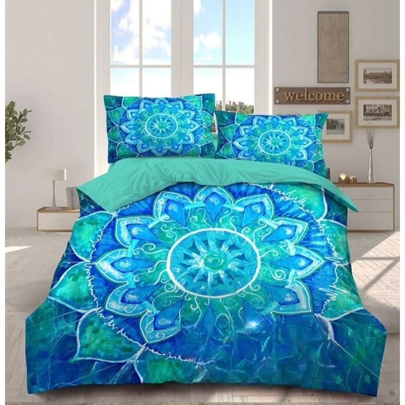 GENERICO - Cubrecama Tela Quilt De Verano 2 Plazas Diseño Mandala Turquesa