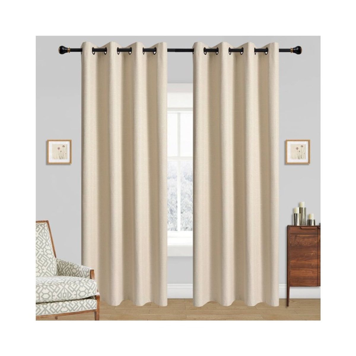 U BUY - 1 Paño Cortina Lino Blackout Engomado Térmica 140x220 Beige