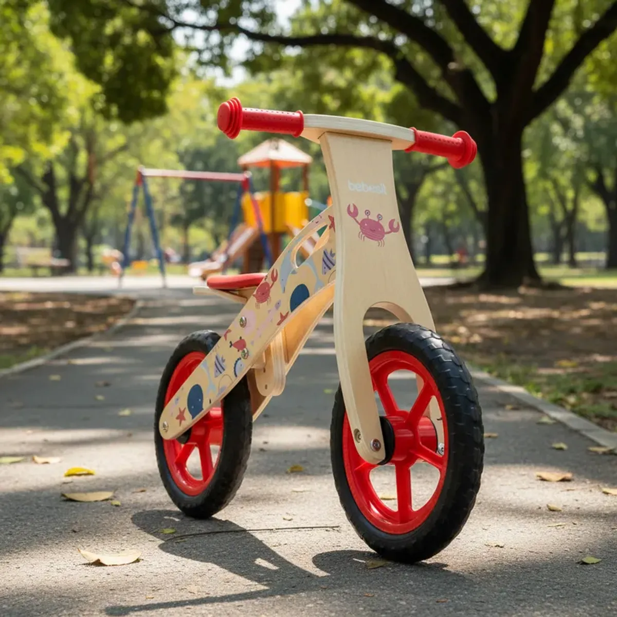 BEBESIT - Bicicleta De Equilibrio Aprendizaje Madera Océano Rojo
