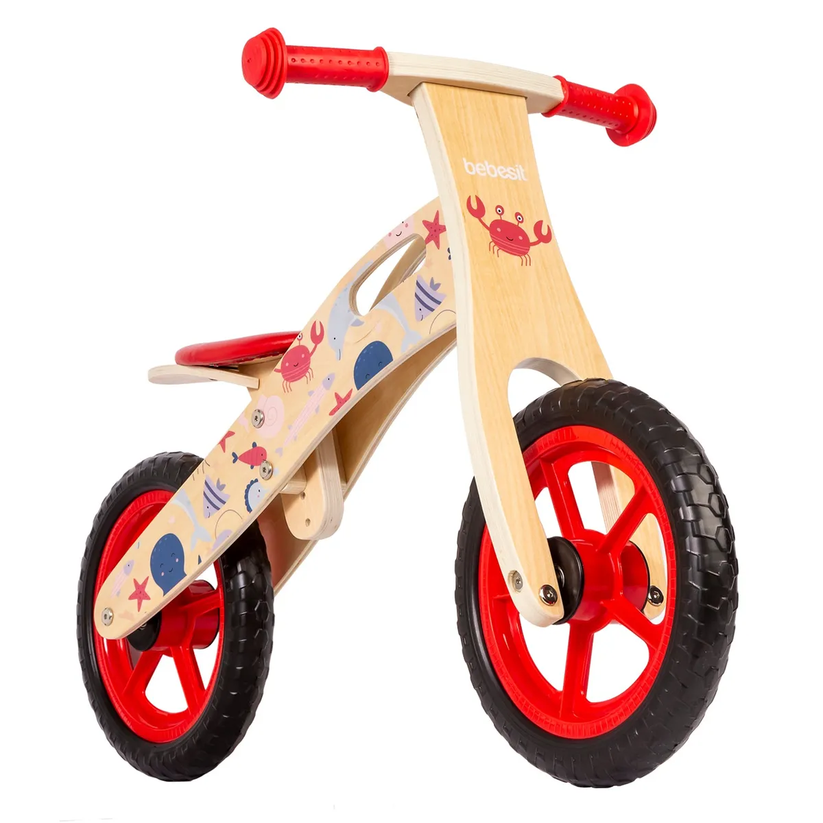 BEBESIT - Bicicleta De Equilibrio Aprendizaje Madera Océano Rojo
