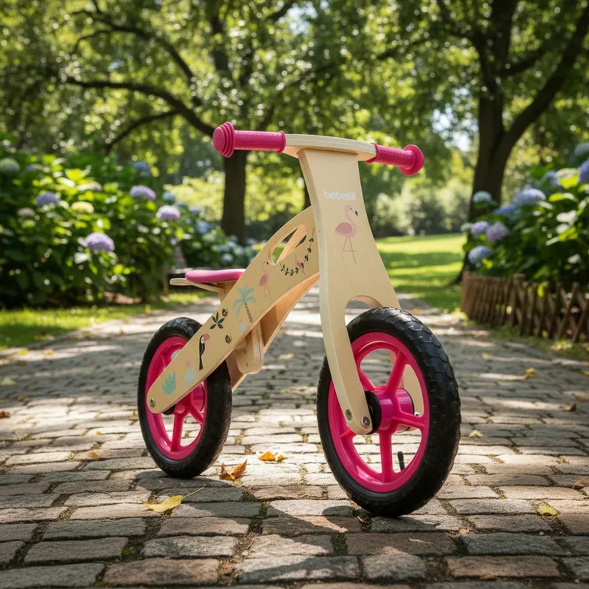 BEBESIT - Bicicleta De Equilibrio Aprendizaje Madera Flamenco Rosa
