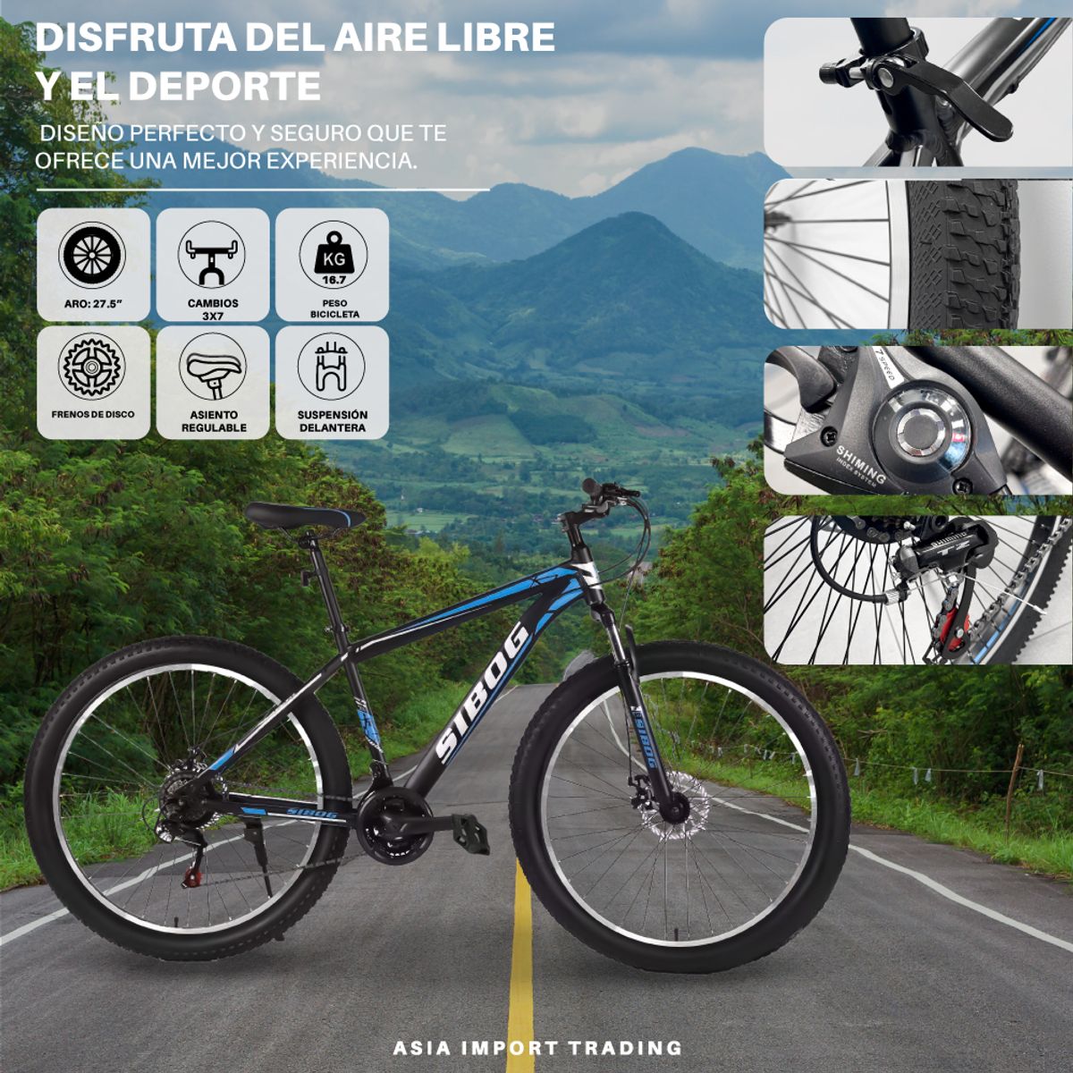 SIBOG - Bicicleta Mountain Bike Aluminio Aro 27,5 Azul