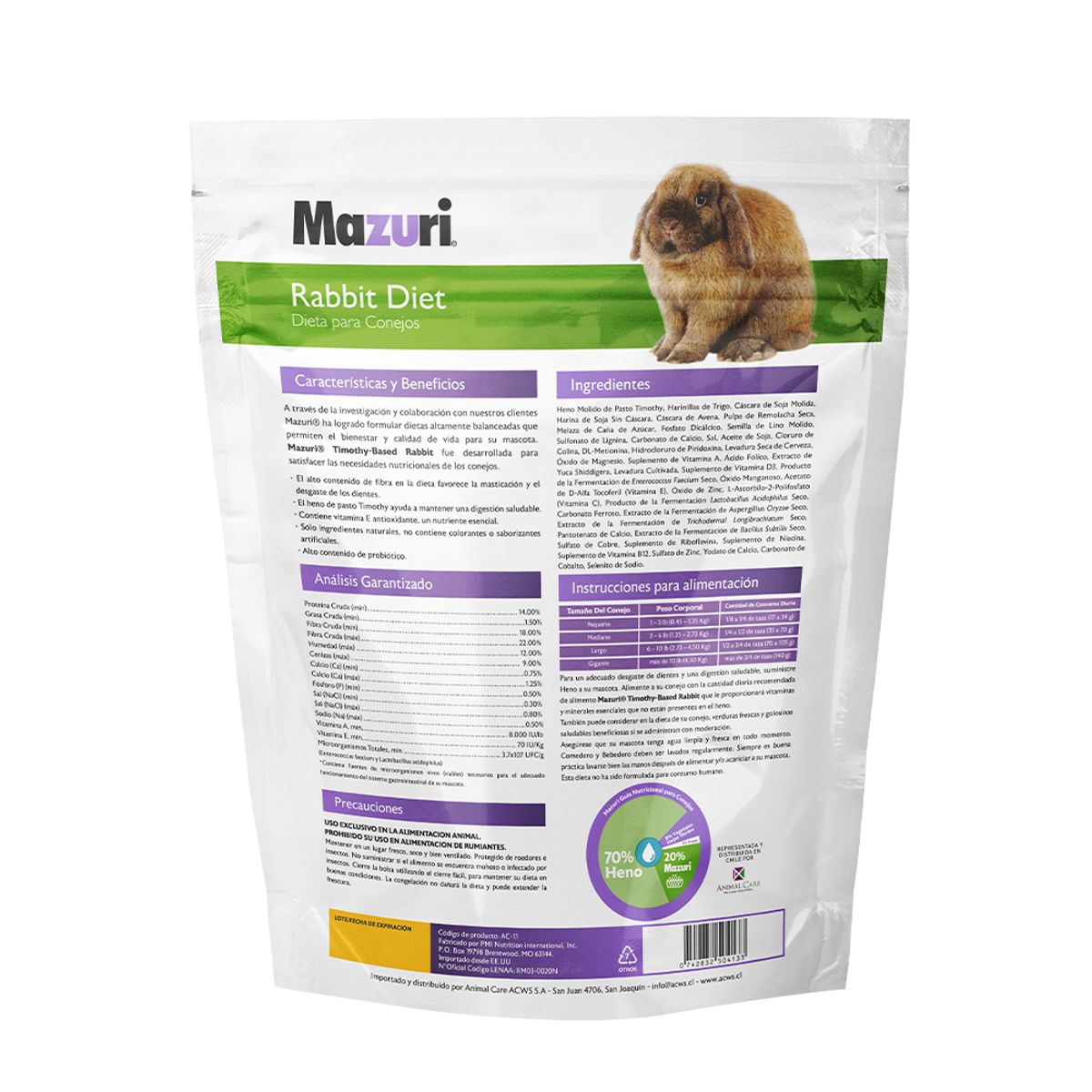 MAZURI - Mazuri Alimento Conejo Timothy Diet 1kg
