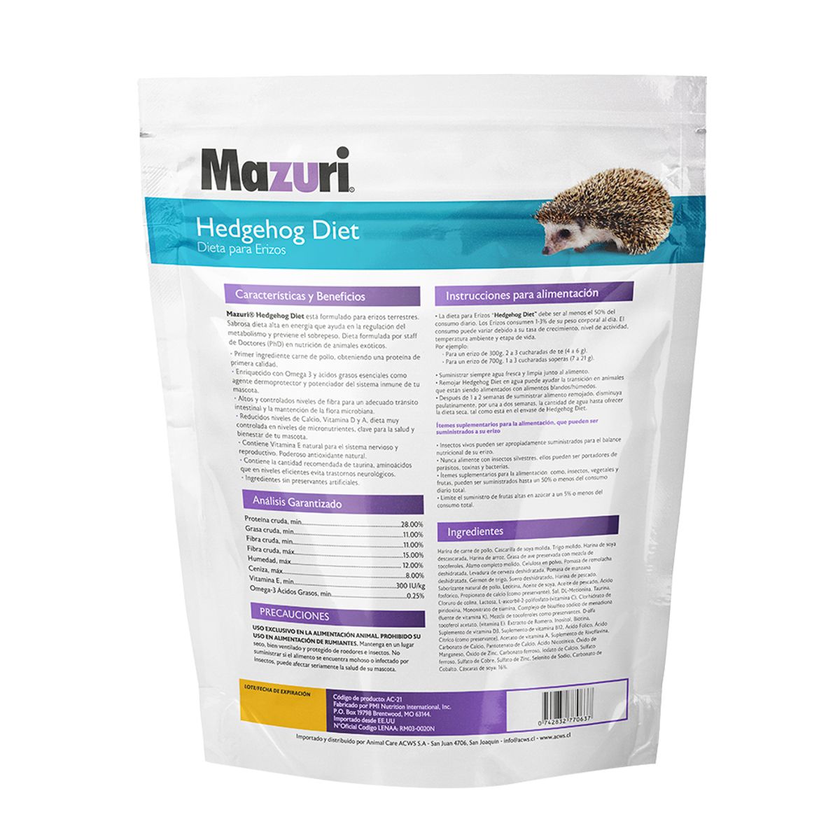 MAZURI - Mazuri Alimento Erizo de Tierra 1,5 Kg
