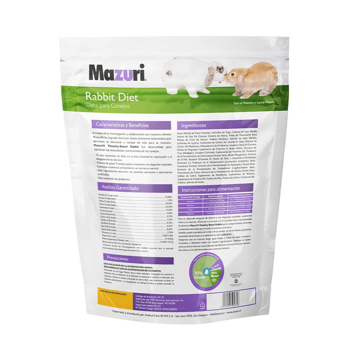 MAZURI - Mazuri Alimento Conejo Timothy 2,5 Kg