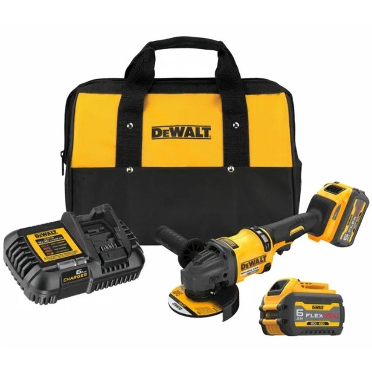 DEWALT - ESMERIL ANG. INAL. 4 1/2" DEWALT 60V+ 2 BAT 6AH+ CARGADOR + BOLSO (TRANS DCG414T2)(DCG418T2-B2)(E2)
