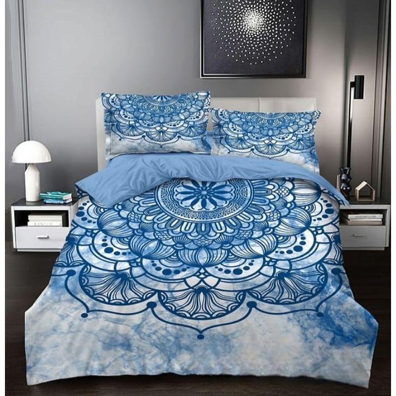 GENERICO - Cubrecama Tela Quilt De Verano 2 Plazas Diseño Azul Mandala
