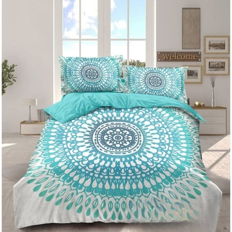 GENERICO - Cubrecama Tela Quilt De Verano 2 Plazas Diseño Mandala Celeste