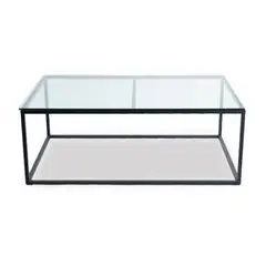 NECTAR - Mesa de centro rectangular metal negro con vidrio 120x80x45 cm