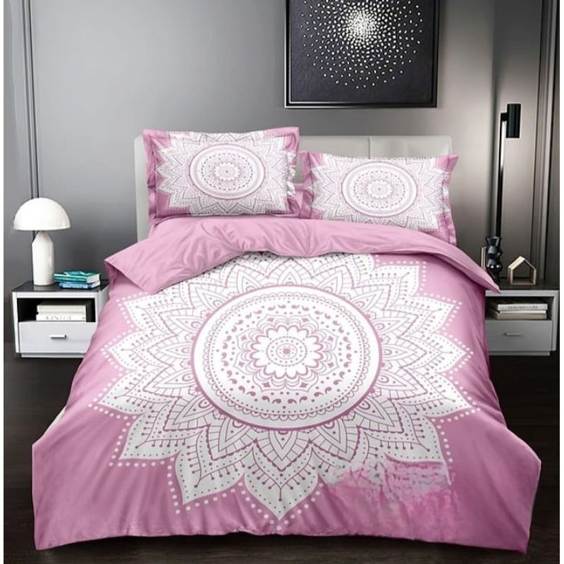 GENERICO - Cubrecama Tela Quilt De Verano 2 Plazas Diseño Rosado Mandala