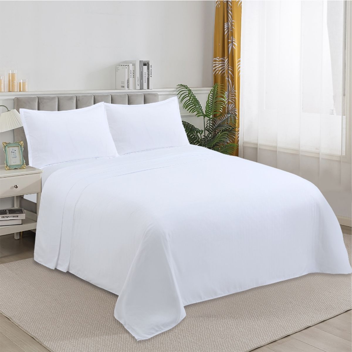 GENERICO - Juego de Sabanas 1,5 PLAZA con Fundas para Almohada - Color Blanco