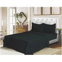 GENERICO - Juego de Sabanas 1,5 PLAZA con Fundas para Almohada - Color Negro