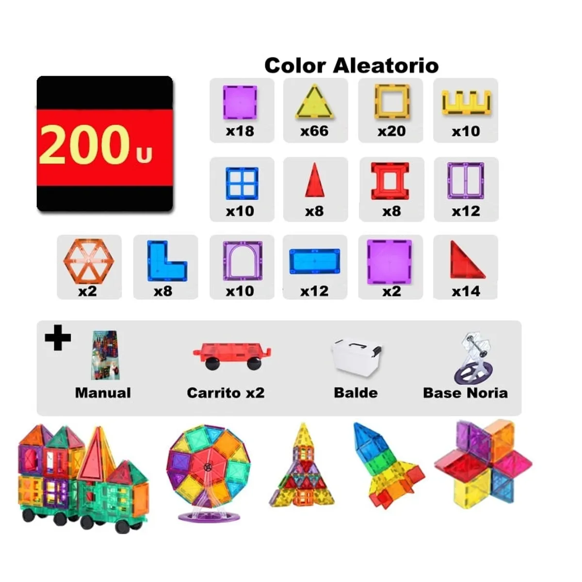 GENERICO - Set de Construcción Bloque Magnético 200 Pcs Magnetic Tiles