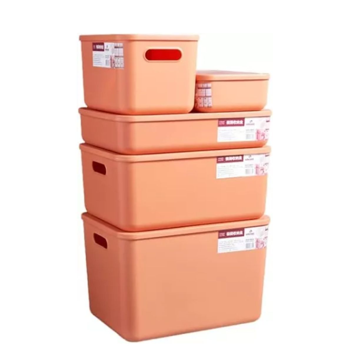 PARTYGLOBOS - Pack 5 Cajas Organizadoras Plásticas Canasto Cocina Closet - Naranja