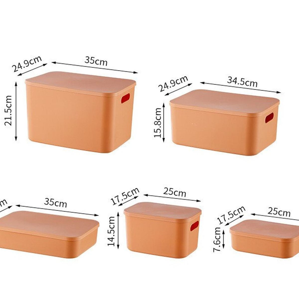 PARTYGLOBOS - Pack 5 Cajas Organizadoras Plásticas Canasto Cocina Closet - Naranja