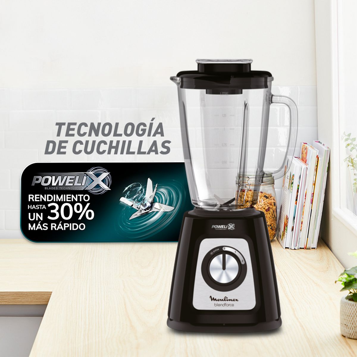 MOULINEX - Licuadora Blendforce Negra 2V + Pulse 800W