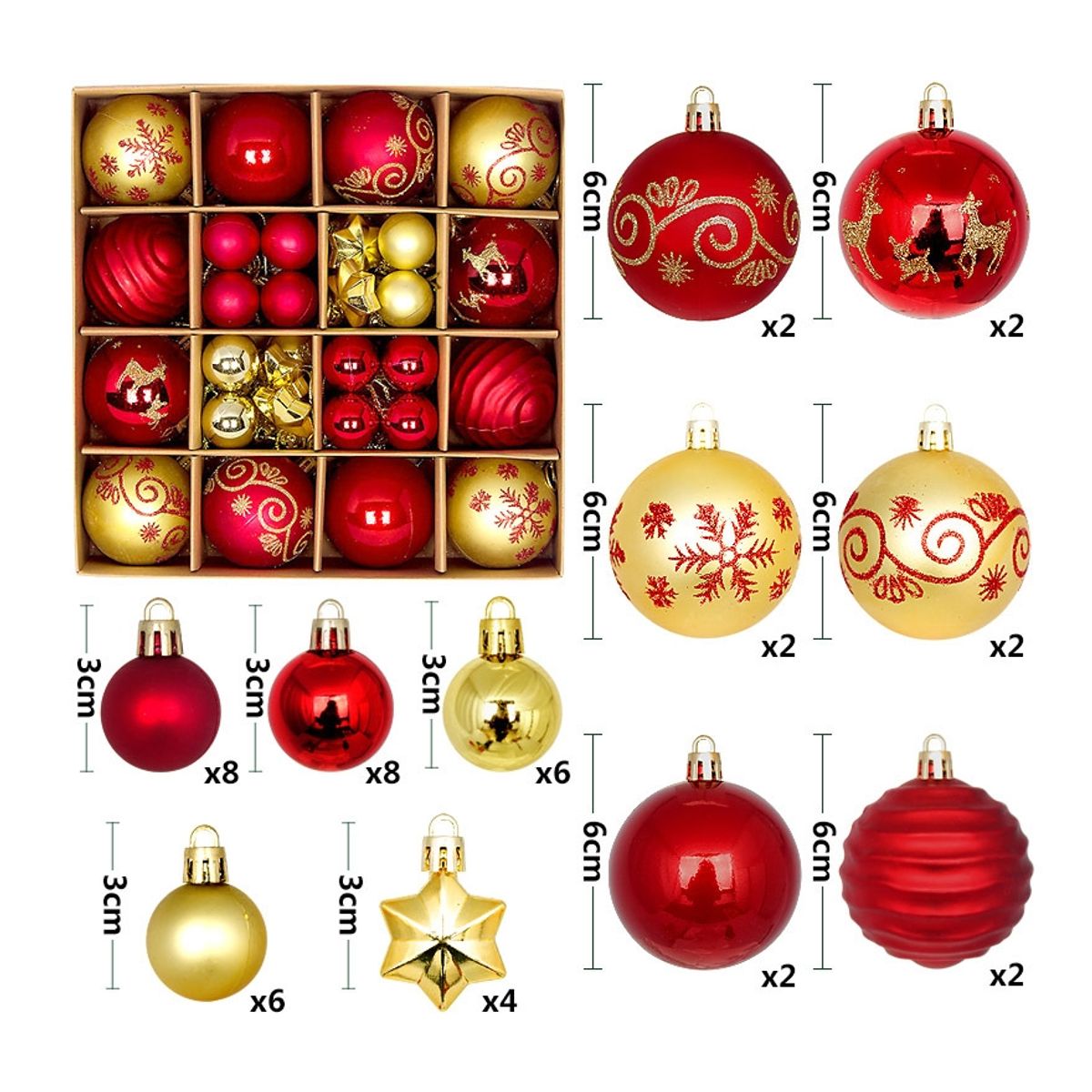 ZG STORE - Pack 44 Bolas De Navidad Adornos Decoración Esfera Navideñas 6cm 3cm