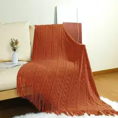ANGELES DEL HOGAR - Manta Bordada con Flecos 172x127 Terracotta