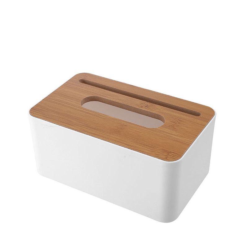GENERICO - Caja Porta Pañuelos Dispensador Servilletas Tapa De Bambú