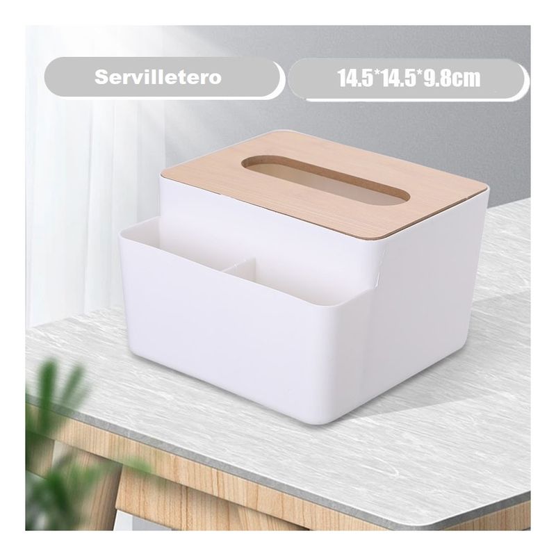 GENERICO - Dispensador Pañuelos Con Compartimientos Con Tapa De Bambú