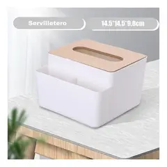 GENERICO - Dispensador Pañuelos Con Compartimientos Con Tapa De Bambú