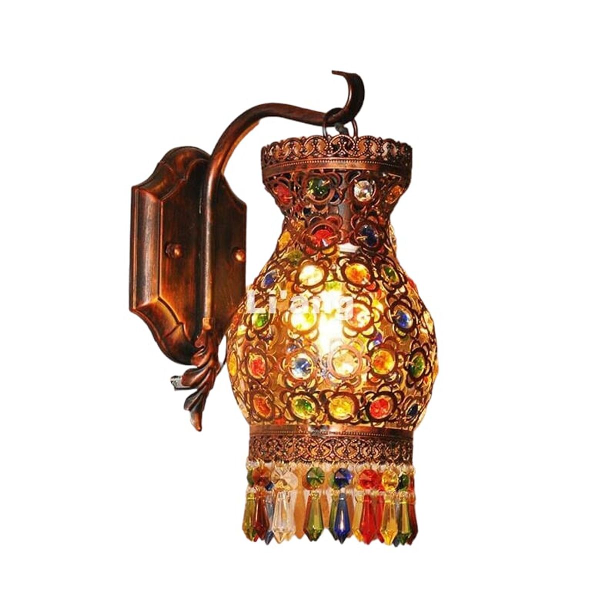 GENERICO - Farol Aplique Lampara De Pared Cristales de Colores Estilo Oriental