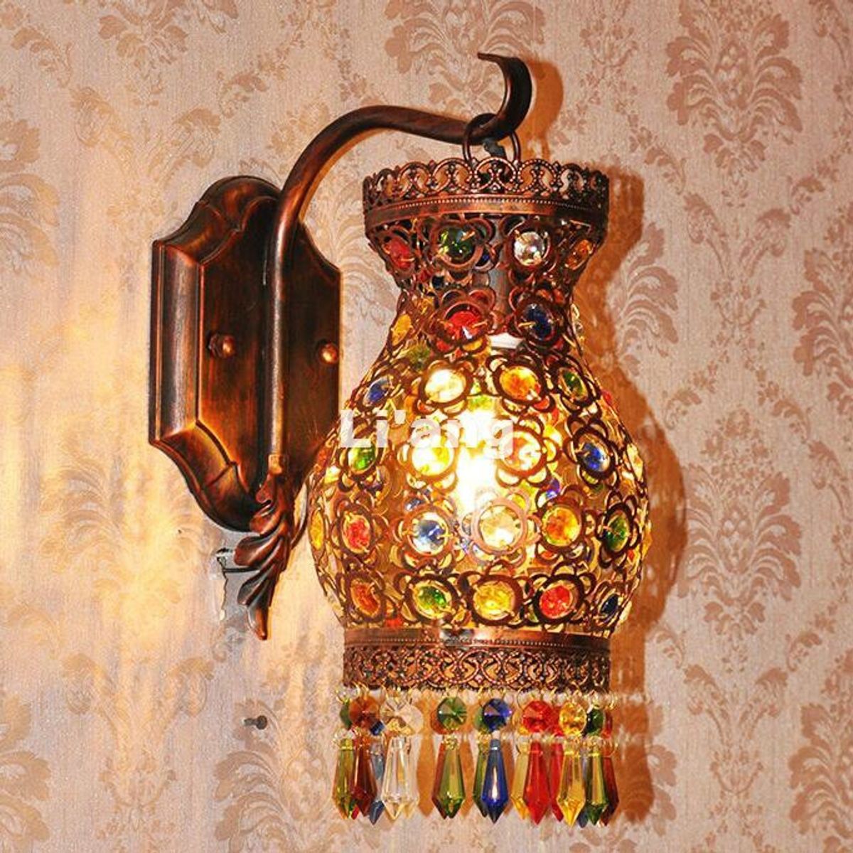 GENERICO - Farol Aplique Lampara De Pared Cristales de Colores Estilo Oriental