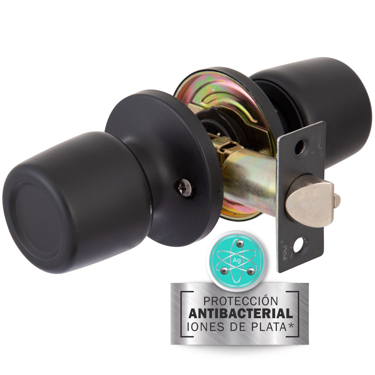 POLI - Cerradura Tubular Pomo 8000 Antibacterial Libre Paso Negro
