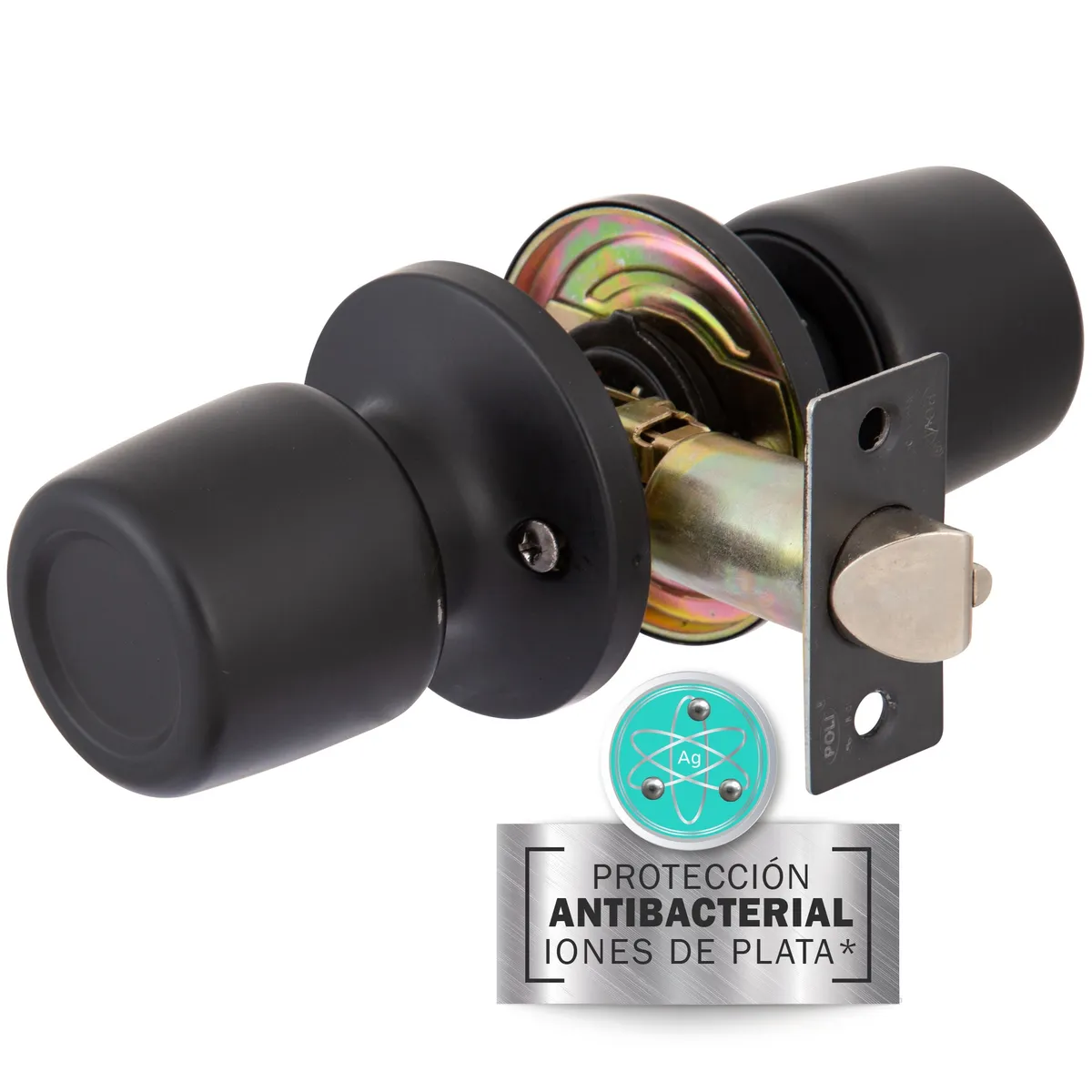 POLI - Cerradura Tubular Pomo 8000 Antibacterial Libre Paso Negro