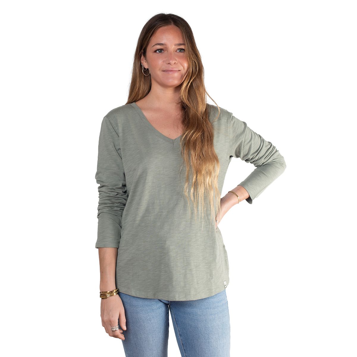 LENGA - Polera Mujer Escote V Manga Larga Sustentable Maqui Lenga