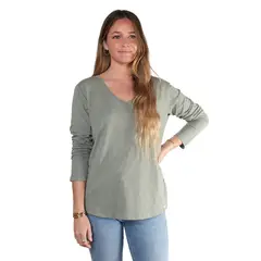 LENGA - Polera Mujer Escote V Manga Larga Sustentable Maqui