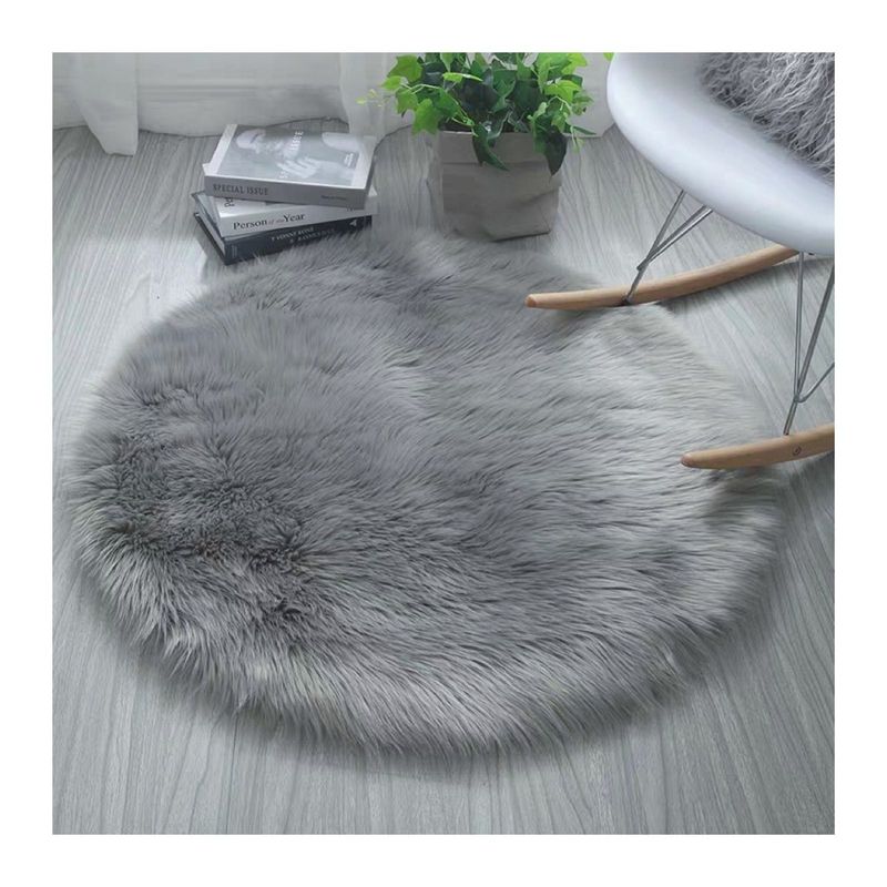 BJ HOGAR - Alfombra Redonda Pelo Largo 90Cm Gris