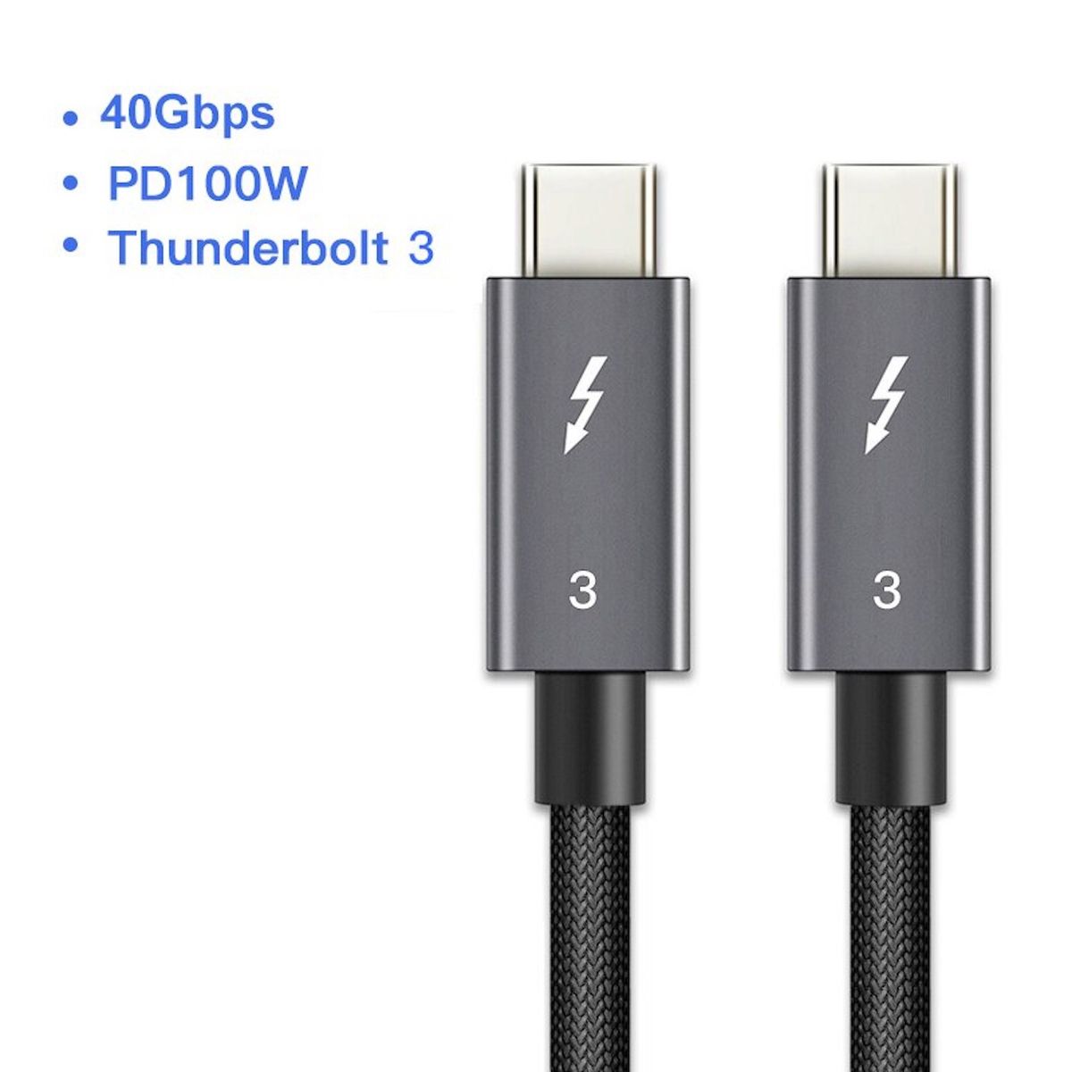 GENERICO - Cable Thunderbolt 3 Usb C Certificado 100w 5a 40gbps - 0.5m