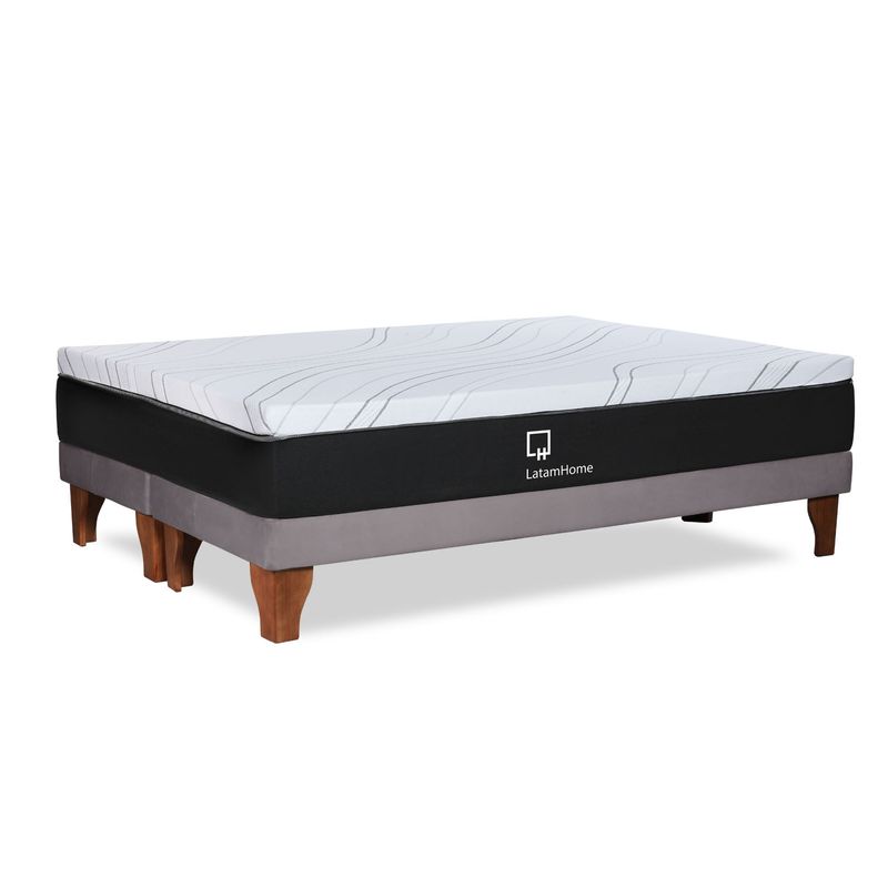 LATAM HOME - Cama Europea Zen Top Foam Soft Tela Velvet Gris 2 Plazas